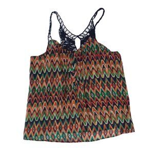Forever 21 Chevron Navy Orange Green Woven Top